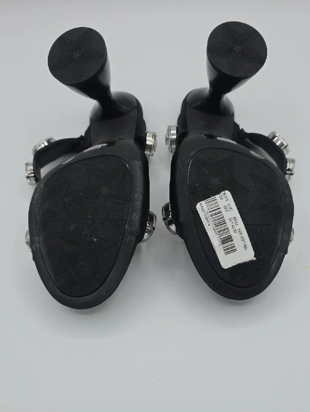 Gianni Bini Black Crystal-Embellished Two-Strap Block Heels